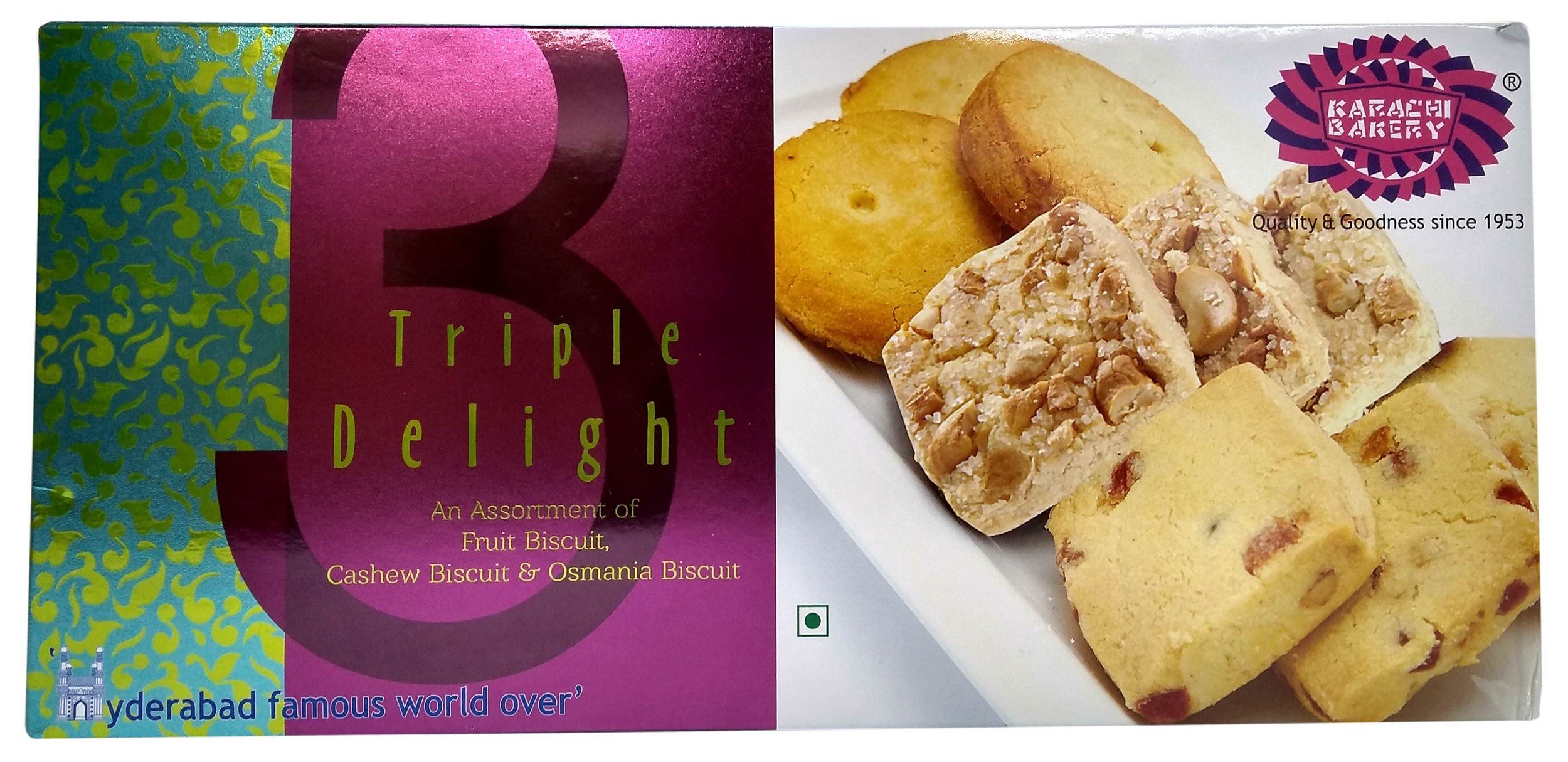 Karachi Bakery 3 Triple Delight Biscuits - Fruit, Cashew & Osmania